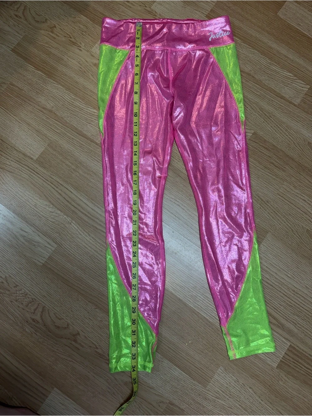 Justice XL Pink Green Metallic Leggings Girls